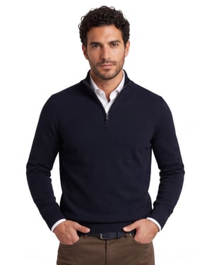 Effen half zip BOSS Black donkerblauw
