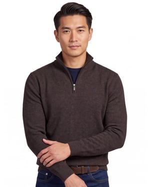 Flynch Hatton Trui Half zip bruin lamswol gemêleerd