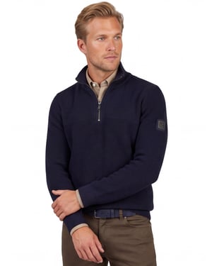 trui Casa Moda donkerblauw effen half zip