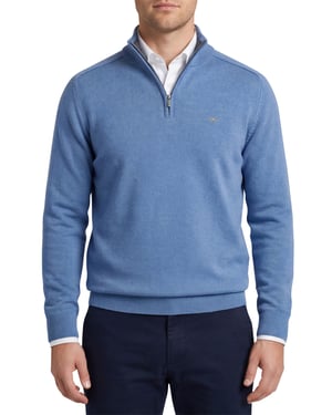 Fynch Hatton Troyer-zip blauw katoen gebreid