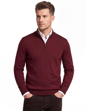 Boss Black Ebenji trui bordeaux half zip effen lamswol