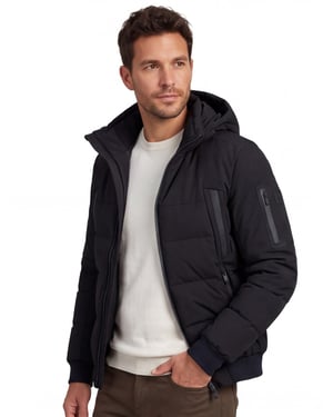 Winterjas Boss Green zwart puffer met capuchon