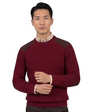 Barbour trui rood gemeleerd gebreid wol lange mouw