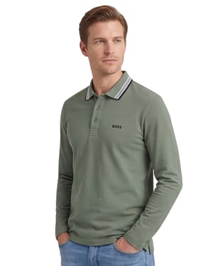 BOSS Green Plisy polo lange mouw groen Big & Tall