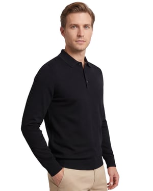 Hugo Boss polo normale fit zwart effen wol