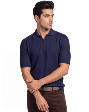 poloshirt Boss Orange donkerblauw met rits