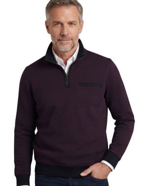Casa Moda half zip trui premium cotton aubergine met borstzak