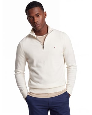 Trui wit Tommy Hilfiger half zip