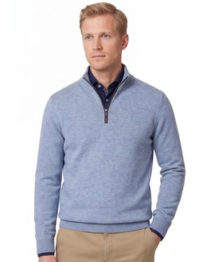 Casa Moda lichtblauw half-zip trui met boord