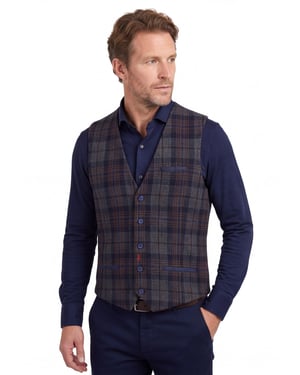 A Fish Named Fred gilet blauw geruit normale fit