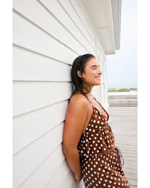 Gestippelde Halter Bikini Top Met Ruffles