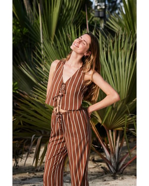 Gestreepte V-hals Mouwloze Bodysuit