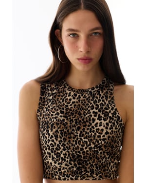 Leopard Uitsnede Mouwloze Bodysuit