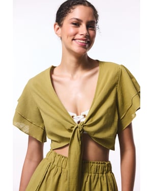 Katoenen Crop Bodysuit Met Strikdetail