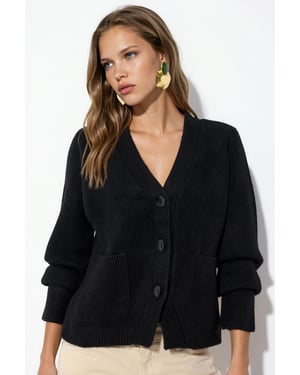 Dames Geribbelde V-hals Knopen Cardigan