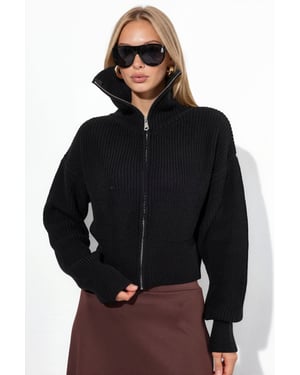 Dames Korte Geribbelde Rits Cardigan