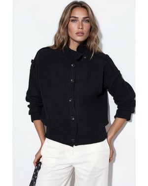 Geribbelde Halse Turtleneck Knopen Cardigan