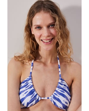 Bedrukte Gerimpelde Driehoek Bikini Top