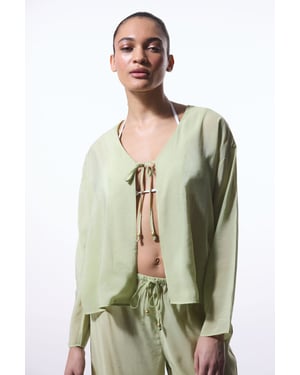 Overmaat V-hals Strik-voorkant Midi Kimono
