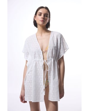 Geborduurde Katoenmix Midi Kimono
