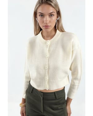Korte Geribbelde Cardigan met Knopen