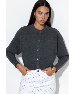 Korte Geribbelde Cardigan met Knopen
