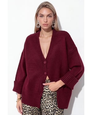 Geribbelde V-hals Knopen Cardigan