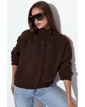 Geribbelde Halse Turtleneck Knopen Cardigan