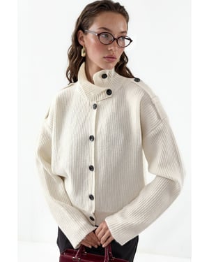 Geribbelde Halse Turtleneck Knopen Cardigan