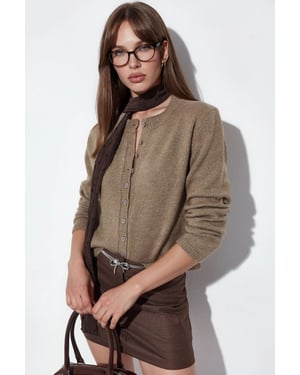 Geribbelde Crew Neck Knopen Cardigan