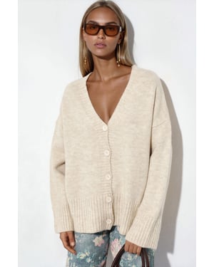 Geribbelde V-hals Knopen Cardigan