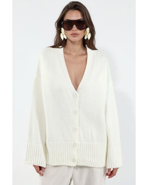 Geribbelde V-hals Knopen Cardigan
