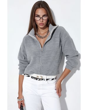 Dames Korte Geribbelde Rits Cardigan