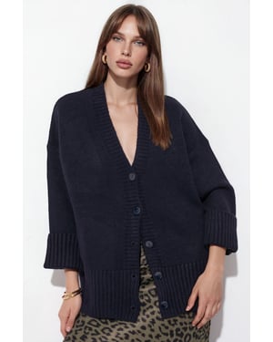 Geribbelde V-hals Knopen Cardigan