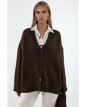 Geribbelde V-hals Knopen Cardigan