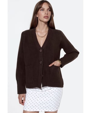 Dames Geribbelde V-hals Knopen Cardigan