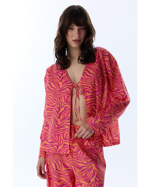 Overmatige Gestreepte Katoenen Strandkimono