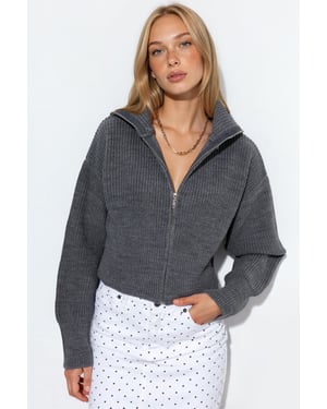 Dames Korte Geribbelde Rits Cardigan