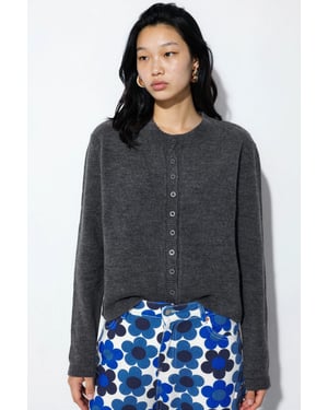 Geribbelde Crew Neck Knopen Cardigan