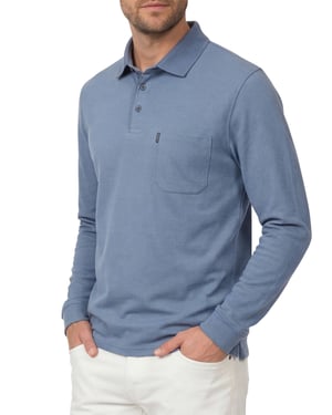polo 3 knoops met borstzak Casa Moda blauw effen katoen