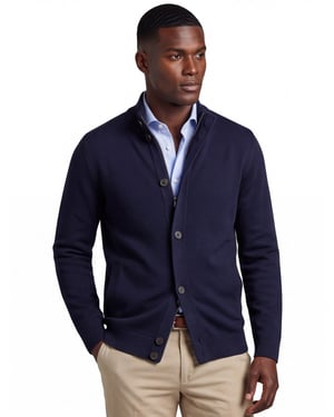 Thomas Maine vest navy knopen en rits merinowol