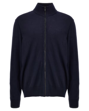 Hugo Boss vest blauw effen wol opstaande kraag rits
