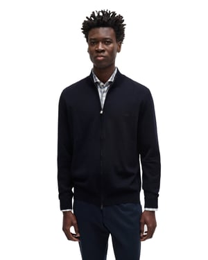 Hugo Boss vest blauw effen wol opstaande kraag rits