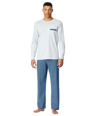 Lange pyjama set Schiesser blauw katoen