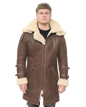 Heren 3/4 warme lederen schapenvacht trenchcoat-Medina