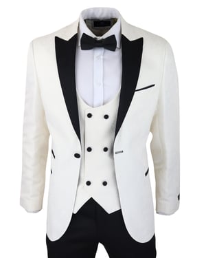 Heren beige smoking blazer vest brokaat ivoor satijn paisley dinerjas