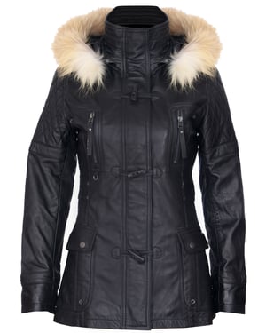 Dames gewatteerde leren parka met capuchon-Northampton