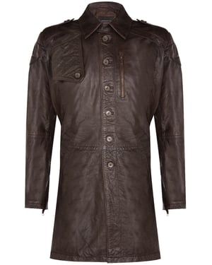 Zachte lange militaire trenchcoat van noodlijdend leer