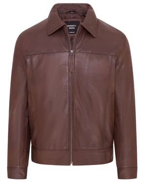 Heren Bruin Retro Klassiek Leren Harrington Bikerjack - Drammen