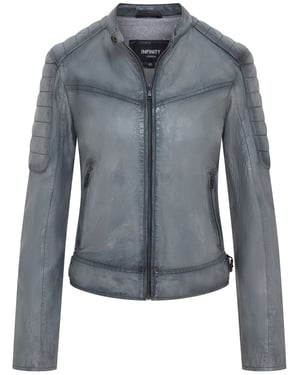 Dames Grijs Retro Gewatteerd Leren Bikerjack - Horten